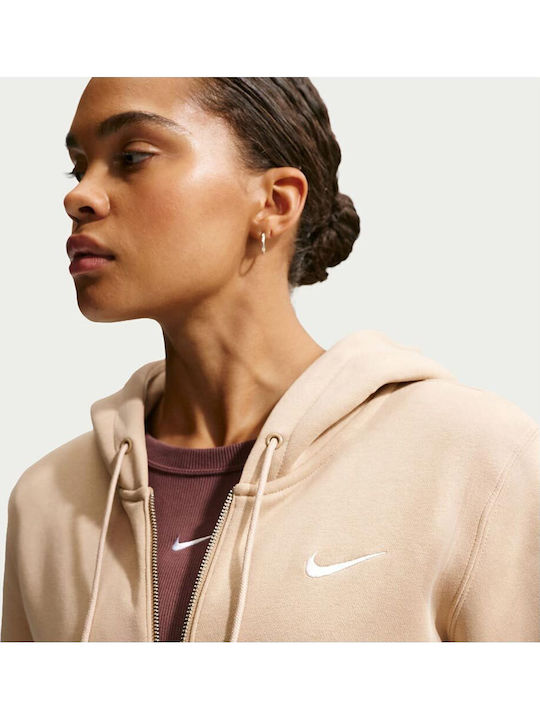 Sportswear Phoenix Μακριά Γυναικεία Ζακέτα Φούτερ με Κουκούλα Μπεζ