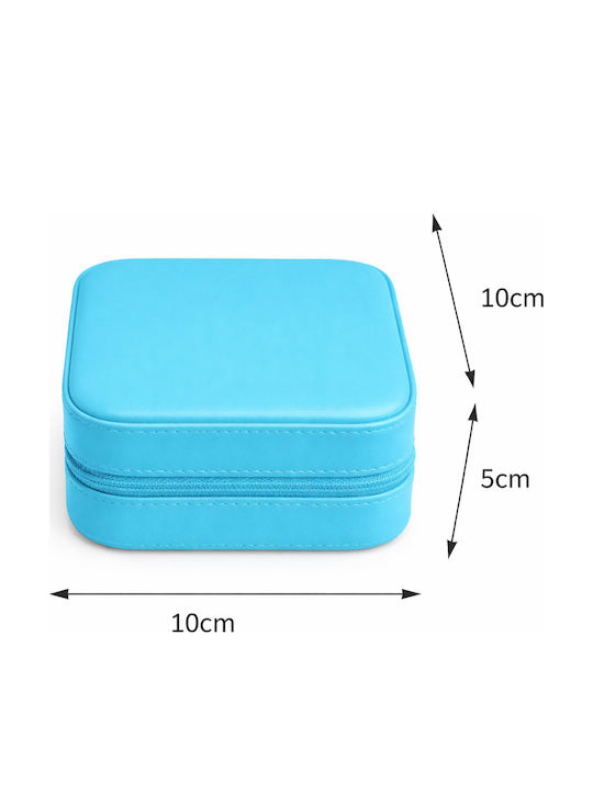 Θήκη Κοσμημάτων Φορητή Ταξιδιωτική 10×10×5cm Pu-δέρμα — Σκουλαρίκια Κολιέ Δαχτυλίδια Βραχιόλια Peacock Blue Sn00007