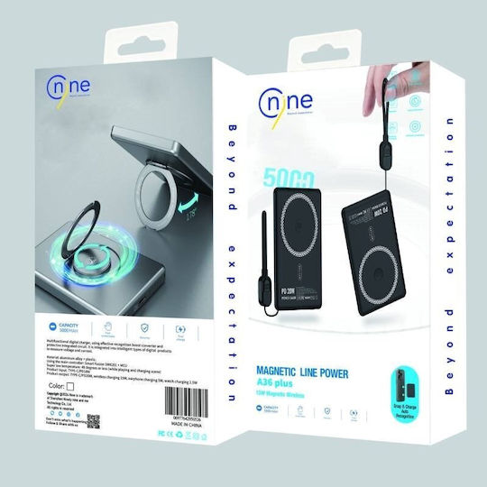Nine A36 Plus MagSafe Power Bank 5000mAh 20W με Θύρα USB-C Μαύρο