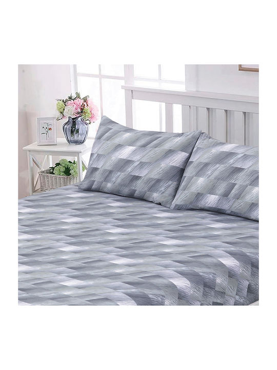 Casa Colori Grey Illus Σεντόνι Ημίδιπλο με Λάστιχο 120x200+30εκ. Γκρι