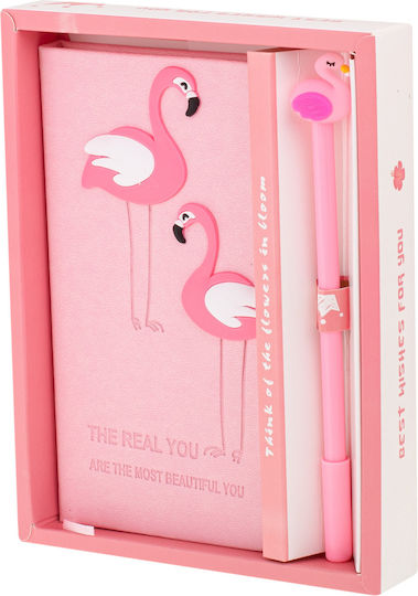 Set Cadou Copii Flamingo Caiet cu Finisaj din Piele Ecologică + Pix Flamingo