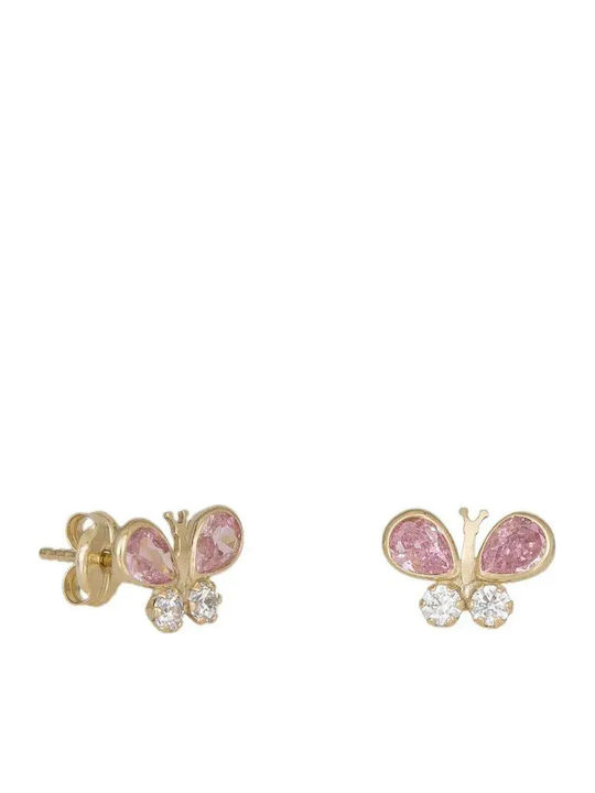 Kids Earrings Studs Butterflies from Gold 9K