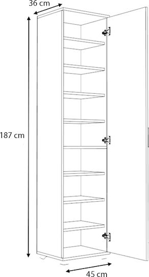 Ușă simplă Dulap de Haine Visla cu Oglindă Alb 45x36x187cm