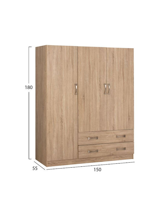 Triple Door Wardrobe CARLY 150x55x180cm