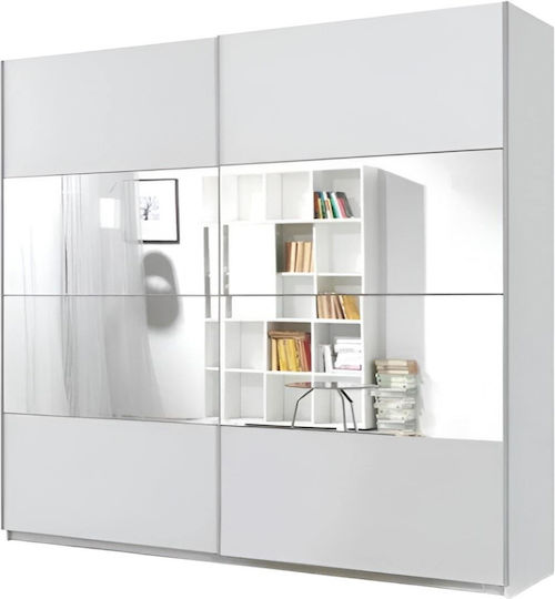 Delta II Dulap Ușă Dublă Glisare cu Oglindă Alb 221x61x210cm