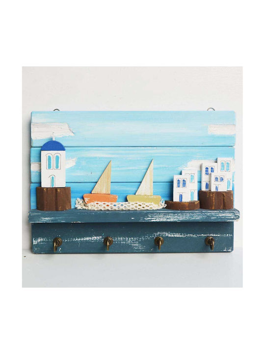 Kapadakis Wood Art Wooden Wall Hanger Islands with 4 Slots Colorful 40x7x30cm 1pc