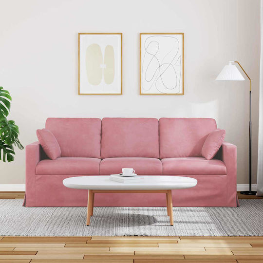 Canapeu Cu Trei Locuri Din Catifea Roz 198x78x80cm