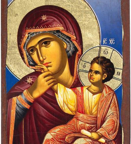 Panagia Paramythia Wooden Aged Icon Canvas Colorful Background Authentic Product of Vatopedi Monastery Holy Great Monastery Vatopedi Imv-0205imv-15_8 15 X 8 Cm