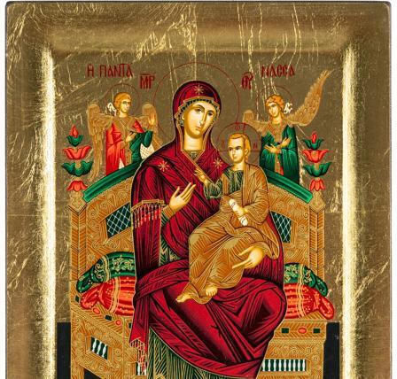 Παναγία Παντάνασσα Ένσκαφτη Ξύλινη Εικόνα Μουσαμά Χρυσό Φόντο Αυθεντικό Προϊόν Μονής Βατοπαιδίου Holy Great Monastery Vatopedi 30405000026123 19 X 15 Cm