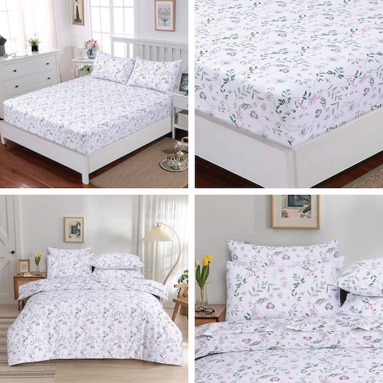 Casa Colori Set Cearșafuri King Size cu Elastic 180x200+30cm. Blooming Touch Floral 4buc