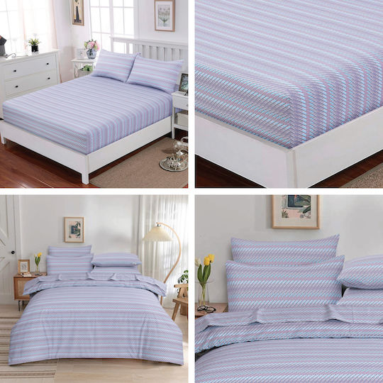 Casa Colori Sheet Double with Elastic 140x200+30cm. Calm Wave Stripes