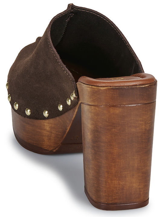 Mules mit Absatz in Braun Farbe
