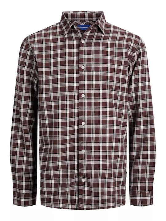 Long-sleeved Flannel Shirt Checked Brown