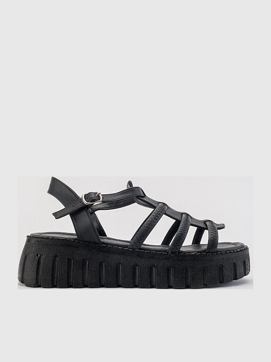 Women's Leather Platform Shoes Black