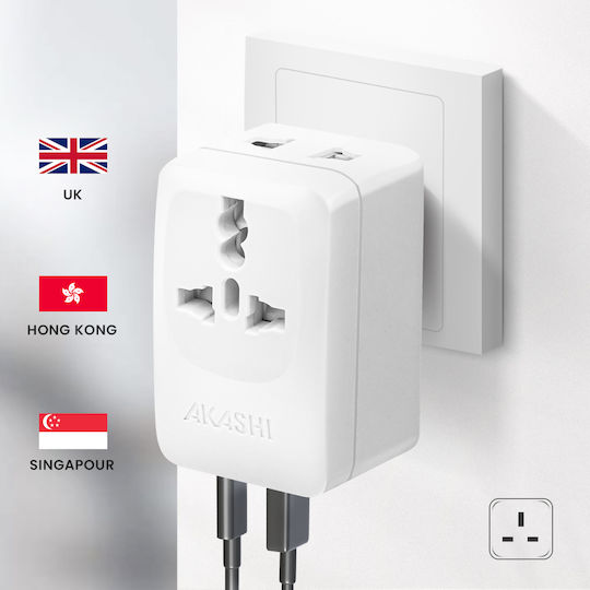 Akashi Travel Adapter United Kingdom Usb Usb C 15w White