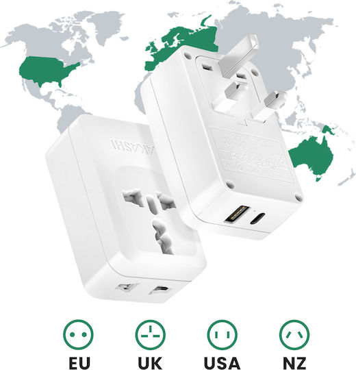Akashi Travel Adapter United Kingdom Usb Usb C 15w White