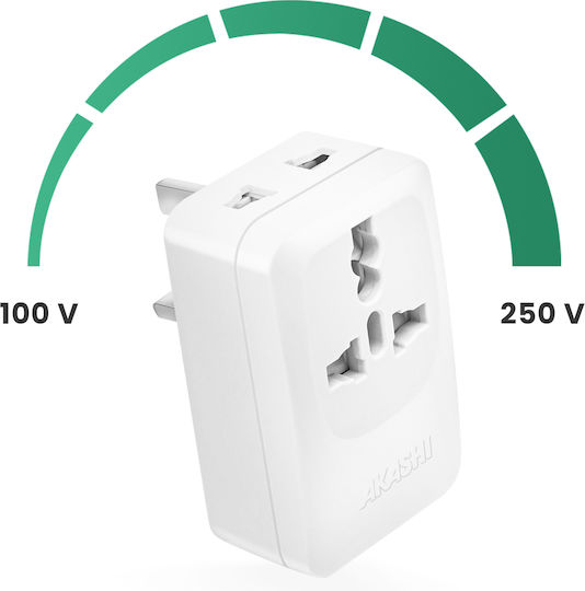 Akashi Travel Adapter United Kingdom Usb Usb C 15w White