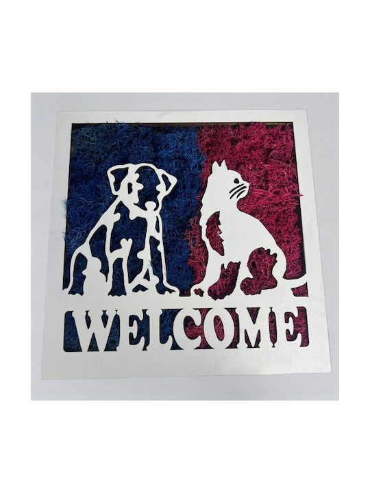 Pictură Decorativă De Bun Venit Mușchi Stabilizat Siluete De Animale 20x20 Cm Albăstru – Fucsia