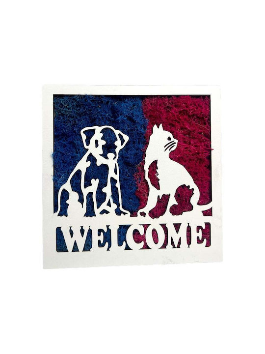 Pictură Decorativă De Bun Venit Mușchi Stabilizat Siluete De Animale 20x20 Cm Albăstru – Fucsia