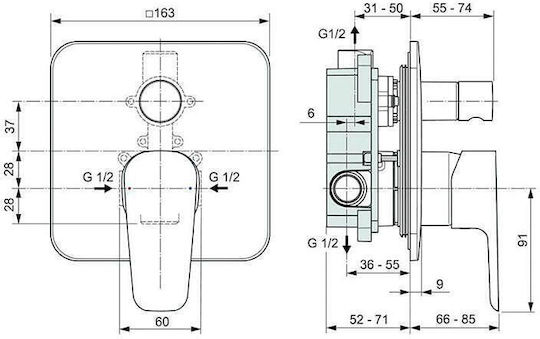 Ideal Standard Комплект смесител, душ слушалка и душ глава за вграждане за душ кабина Сив 3800861089735