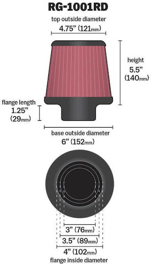 K&N Φιλτροχοάνη Ανοιχτού Τύπου 76x89x102-140 Universal 1τμχ