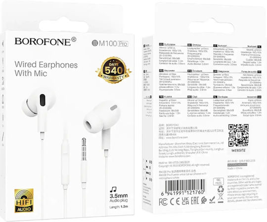 Borofone Bm100 Pro Fuente In-ear Handsfree Ακουστικά με Βύσμα 3.5mm Λευκό