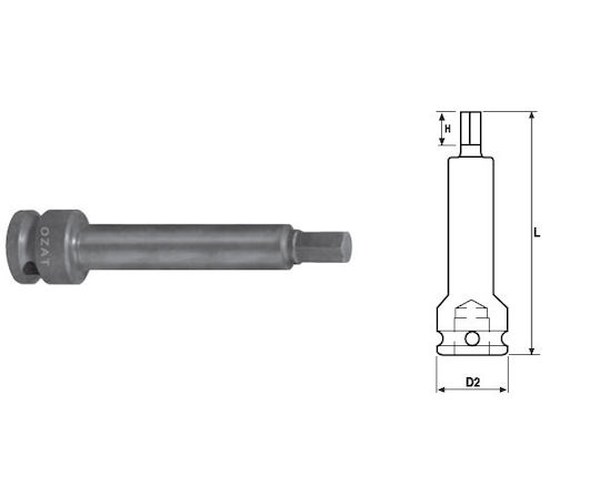 1'' Impact Socket Head External Hex Profile One Piece Length 150 Mm 19