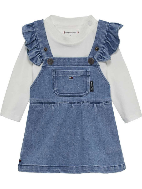 Mädchenkleider Denim Set mit Bluse Blau