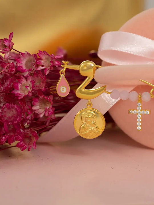 Child Safety Pin made of Gold Plated Silver with Cross for Girl