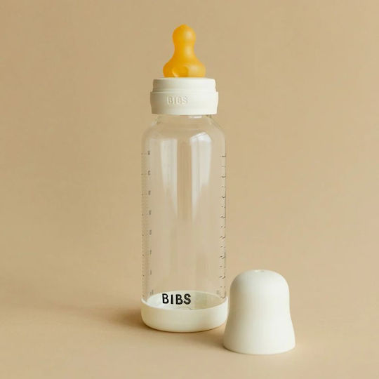 Bibs Set of Glass Baby Bottles Anti-Colic with Rubber Teat for 0+ Months Blue 240ml