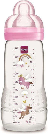 Mam Plastic Baby Bottle Easy Active Anti-Colic with Silicone Nipple for 4+ months Pink Astronauts 330ml 361S