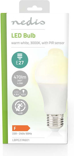 Nedis Led Bulb E27 A60 4,9w 470lm 3000k Frosted Motion Sensor White