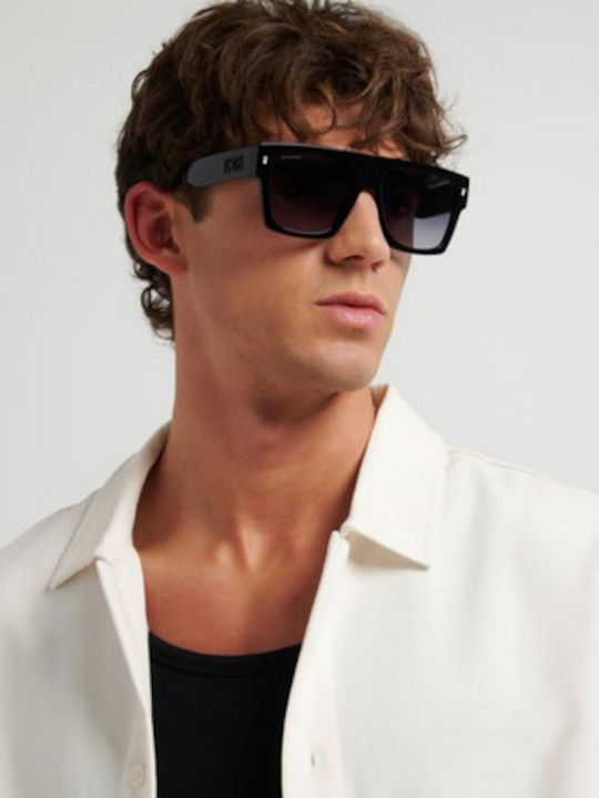 Dsquared2 Unisex Sunglasses with Black Horn-Rimmed Frame and Black Lens
