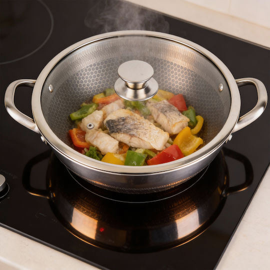 Cheffinger 36cm Wok Honeycomb Coating Scratch-resistant Lid Silver