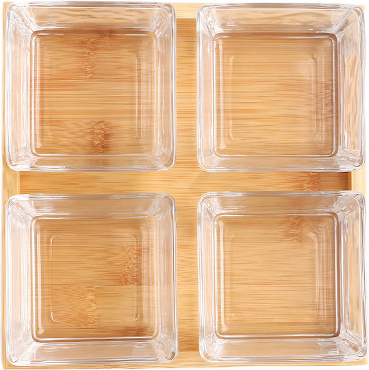 Cheffinger Set 4 Glas Schalen Mit Natürlicher Bambusbasis Solide Praktisch Siena