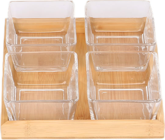 Cheffinger Set 4 Glas Schalen Mit Natürlicher Bambusbasis Solide Praktisch Siena