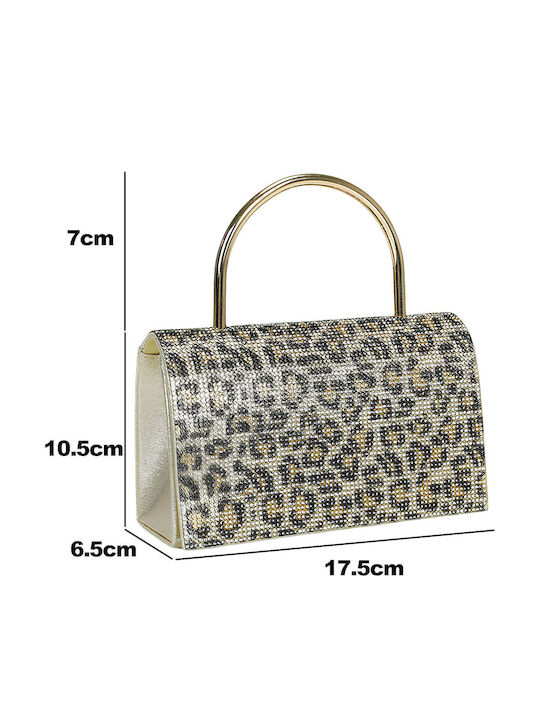 Avizar Women's Evening Handbag Rhinestone Effect Coating Metal Handle Gold