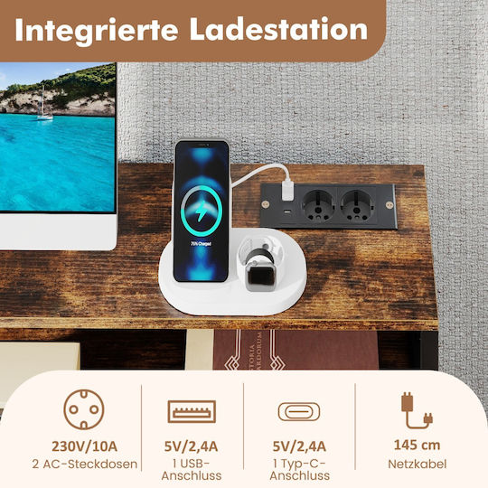 Γραφείο Υπολογιστή με USB θύρες 95.5x50x110εκ. Ρουστίκ Καφέ Γραφείο Υπολογιστή με USB θύρες 95.5x50x110εκ. Ρουστίκ Καφέ