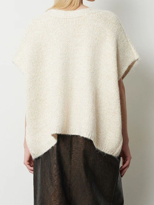 Women's Sweater with V Neckline Floral Off White