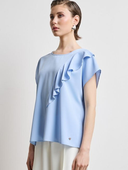 Women's Blouse Short Sleeve Sky Blue
