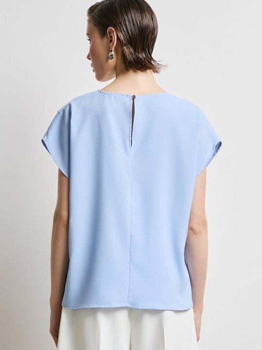Women's Blouse Short Sleeve Sky Blue