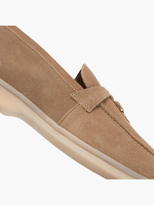 Δερμάτινα Γυναικεία Loafers σε Μπεζ Χρώμα