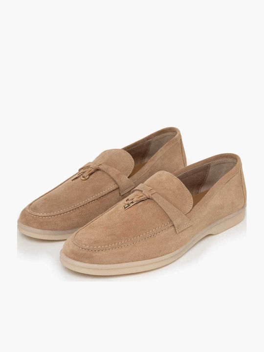 Δερμάτινα Γυναικεία Loafers σε Μπεζ Χρώμα