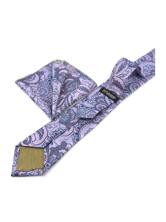 Legend Accessories Σετ Ανδρικής Γραβάτας Μεταξωτή με Σχέδια σε Μωβ Χρώμα
