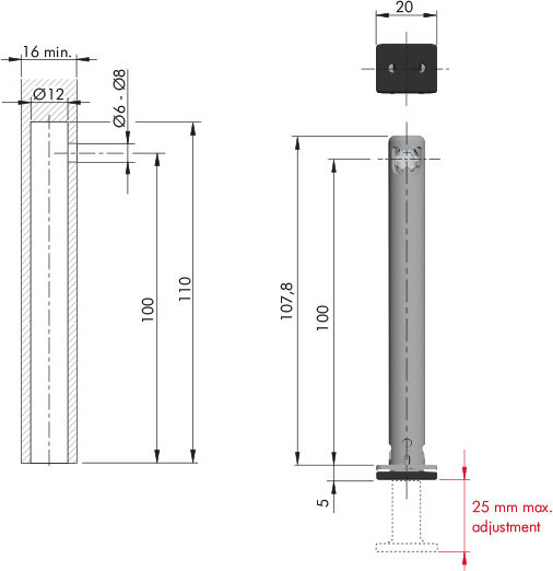 Regulator Hönelös Italiana Ferramenta Record Tech Φ12mm Bankausführung Silber 100mm