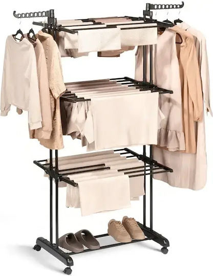 Vilde Folding Floor Clothes Drying Rack Metallic with Wheels 78x64cm