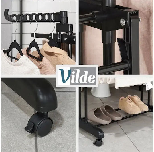 Vilde Folding Floor Clothes Drying Rack Metallic with Wheels 78x64cm