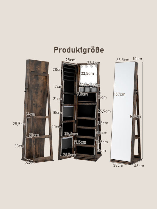 Costway Boden- oder Standspiegel mit Braune Holz Rahmen