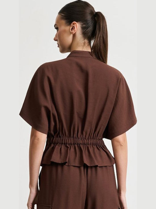 Femei Brown Set cu Talie înaltă Pantaloni cu elastic