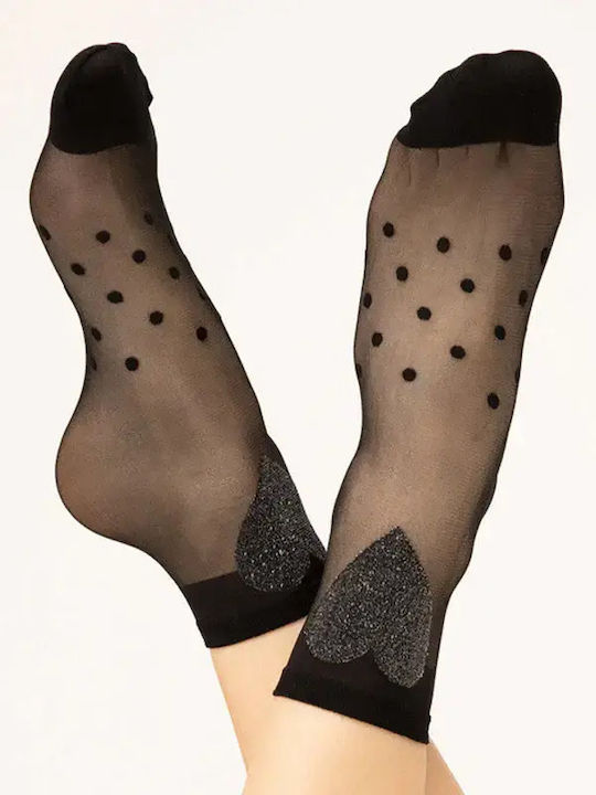 Γυναικεία Καλτσάκια 15 Den Black-lurex με Print